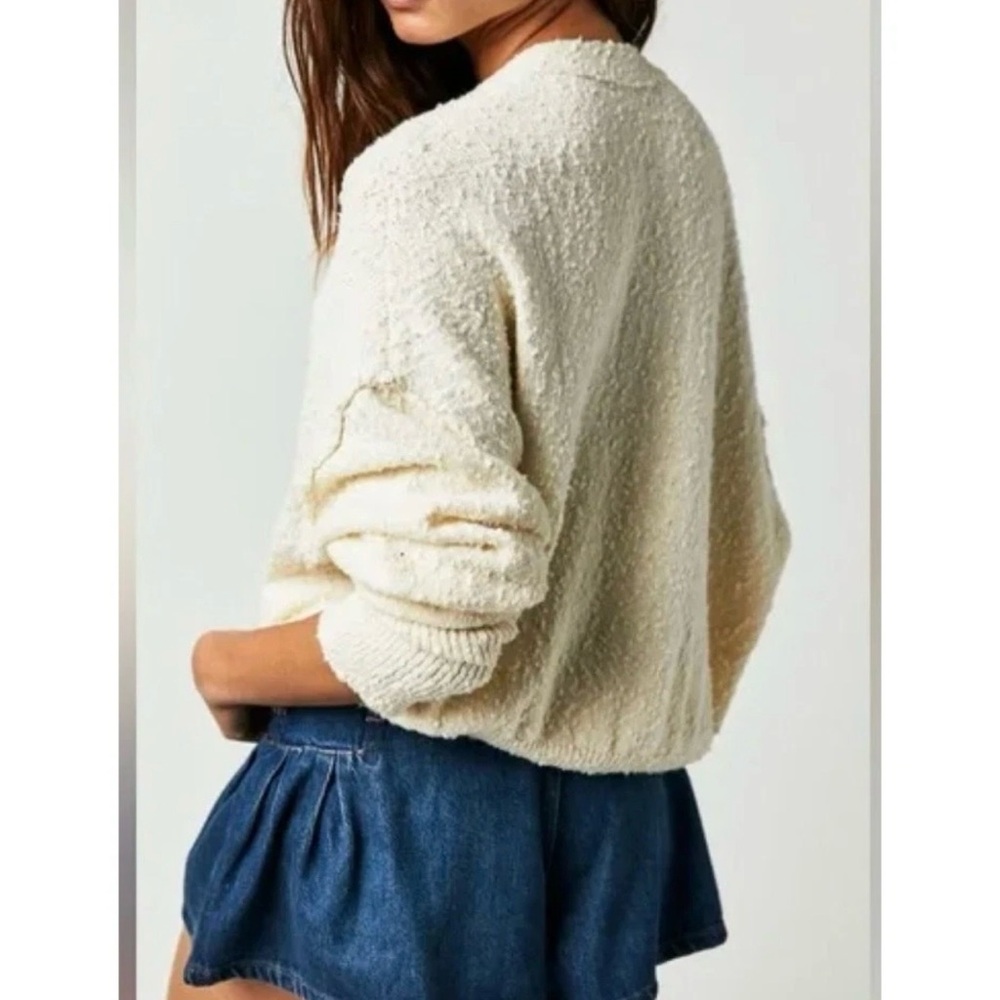 Free People Found My Friend Cardigan Sweater Small Ivory Oversized V-Neck - Picture 3 of 8